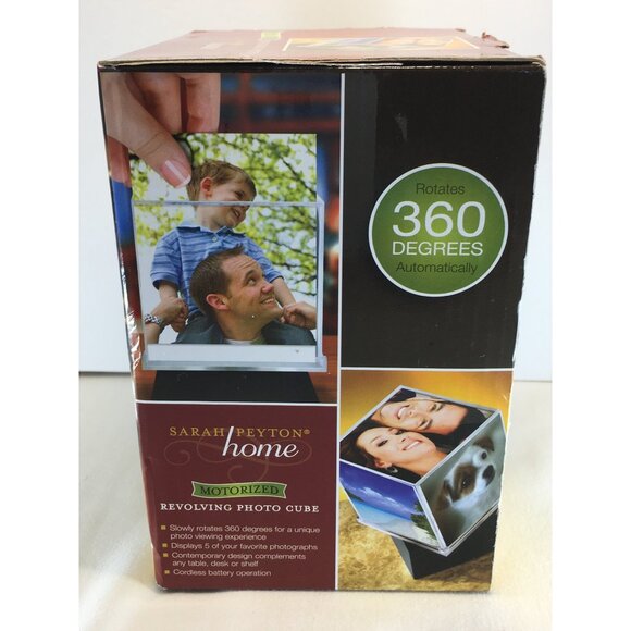 Sarah Peyton Home Motorized Revolving Photo Cube Holds Five 4'' x  4'' - NEW - Picture 2 of 7